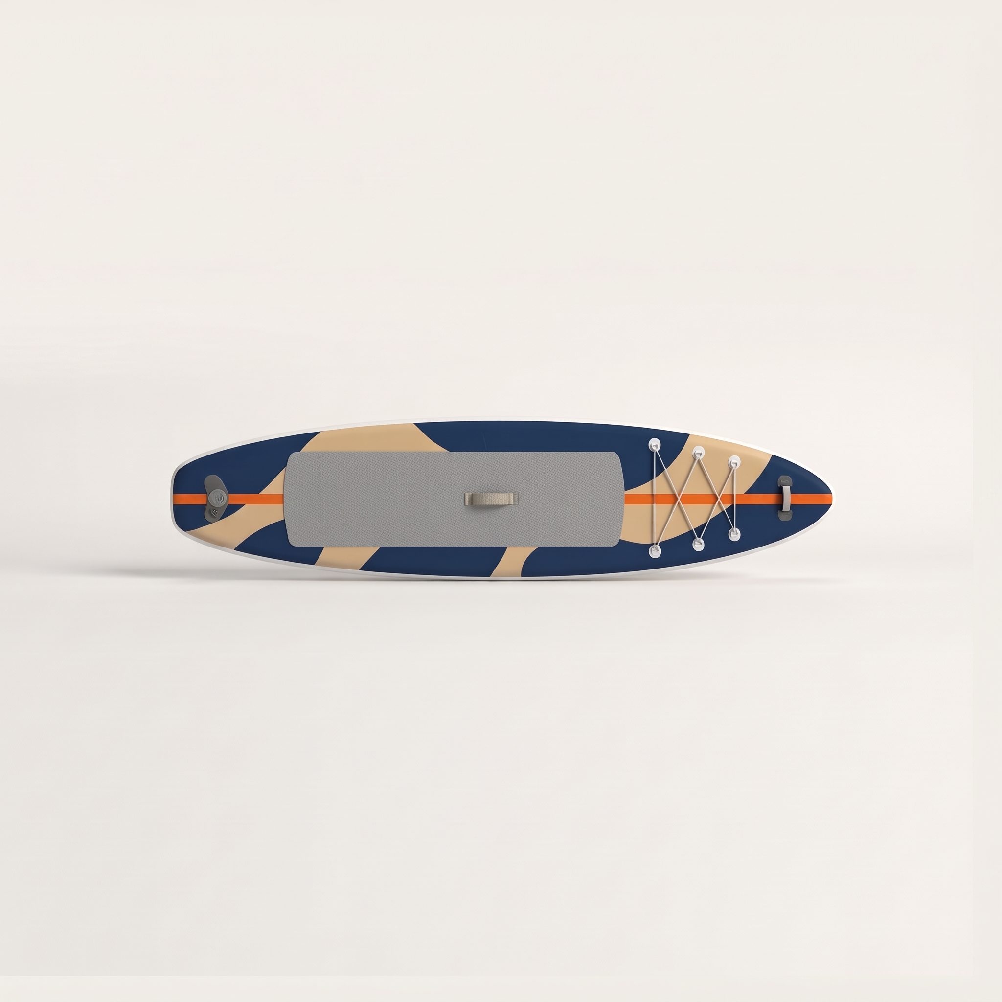 Paddle board deck with a printed graphic running under the deck pad.
