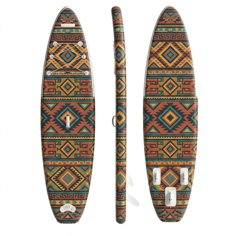 Concept graphic: Aztec-style geometric bands in orange and teal.